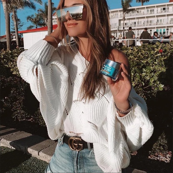 Boho Knit Sweater Scalloped Crochet Dark Green - Picture 10 of 11